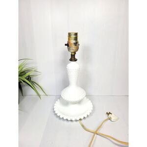 Vintage Milk Glass Boudoir Lamp, Hobnail Beaded Vanity Light